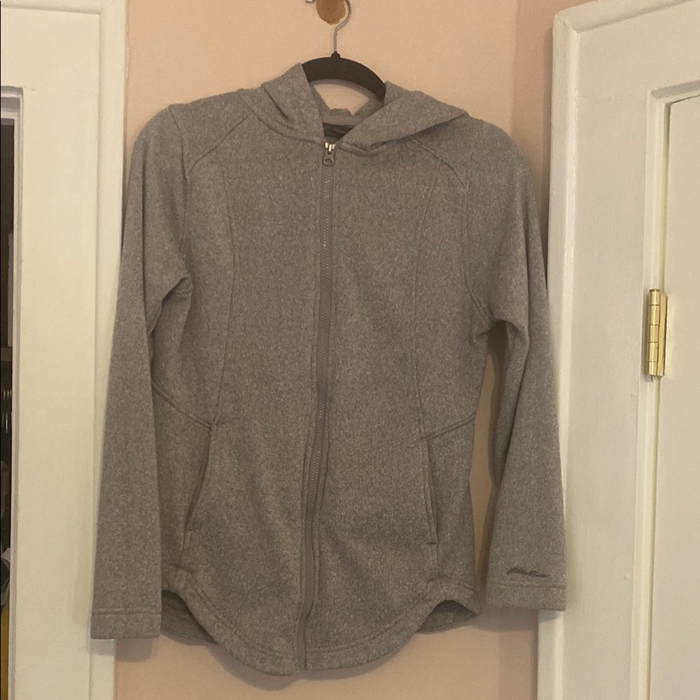 EDDIE BAUER GRAY ZIP UP HOODED JACKET / SIZE MEDIUM